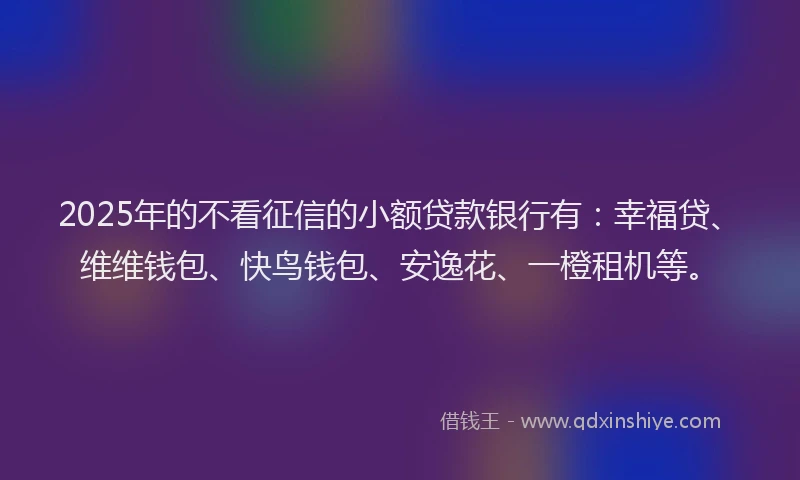 2025年的不看征信的小额贷款银行有：幸福贷、维维钱包、快鸟钱包、安逸花、一橙租机等。