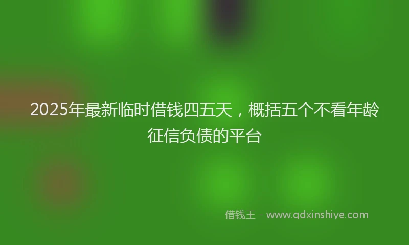 2025年最新临时借钱四五天，概括五个不看年龄征信负债的平台