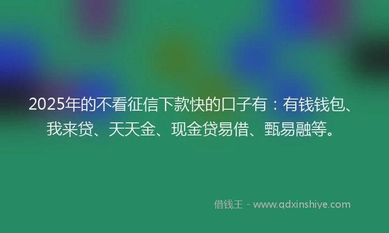 2025年的不看征信下款快的口子有：有钱钱包、我来贷、天天金、现金贷易借、甄易融等。