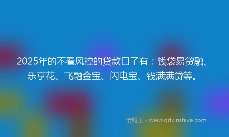 2025年的不看风控的贷款口子有：钱袋易贷融、乐享花、飞融金宝、闪电宝、钱满满贷等。