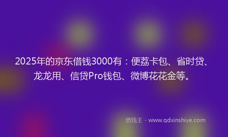 2025年的京东借钱3000有：便荔卡包、省时贷、龙龙用、信贷Pro钱包、微博花花金等。