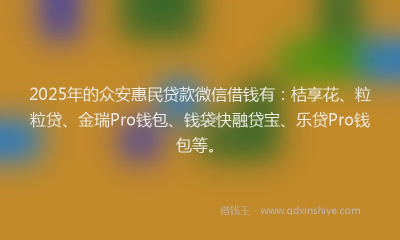 2025年的众安惠民贷款微信借钱有：桔享花、粒粒贷、金瑞Pro钱包、钱袋快融贷宝、乐贷Pro钱包等。