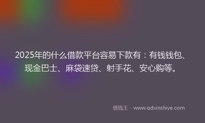 2025年的什么借款平台容易下款有：有钱钱包、现金巴士、麻袋速贷、射手花、安心购等。
