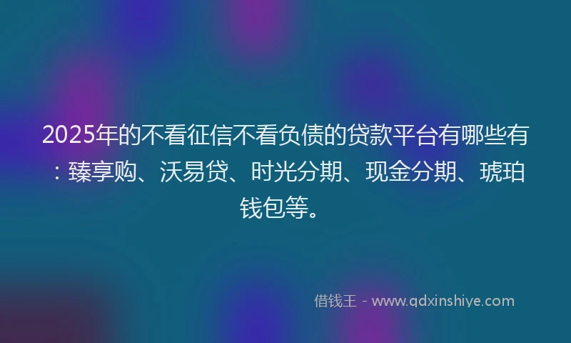 2025年的不看征信不看负债的贷款平台有哪些有：臻享购、沃易贷、时光分期、现金分期、琥珀钱包等。