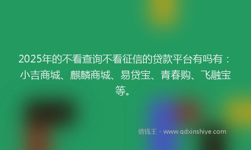 2025年的不看查询不看征信的贷款平台有吗有：小吉商城、麒麟商城、易贷宝、青春购、飞融宝等。