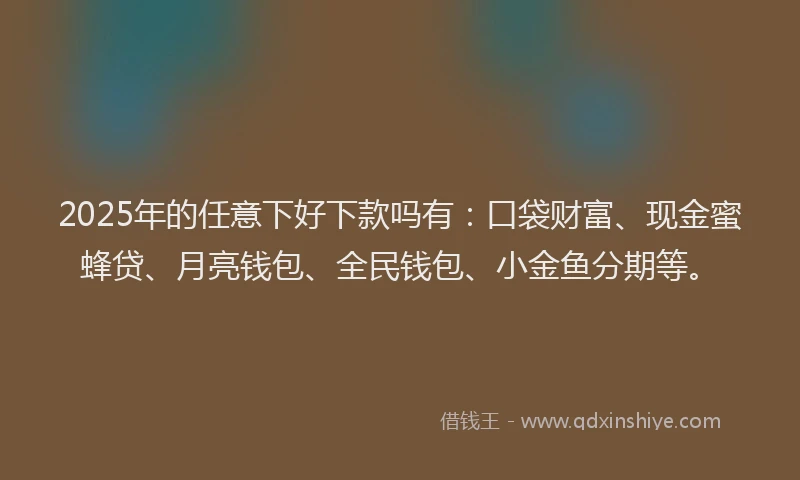 2025年的任意下好下款吗有：口袋财富、现金蜜蜂贷、月亮钱包、全民钱包、小金鱼分期等。