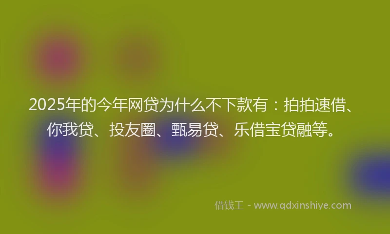 2025年的今年网贷为什么不下款有：拍拍速借、你我贷、投友圈、甄易贷、乐借宝贷融等。