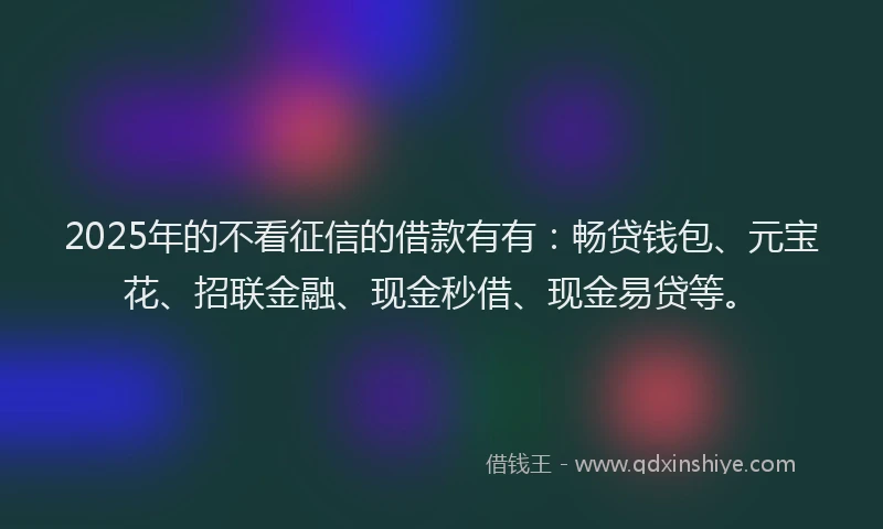 2025年的不看征信的借款有有：畅贷钱包、元宝花、招联金融、现金秒借、现金易贷等。