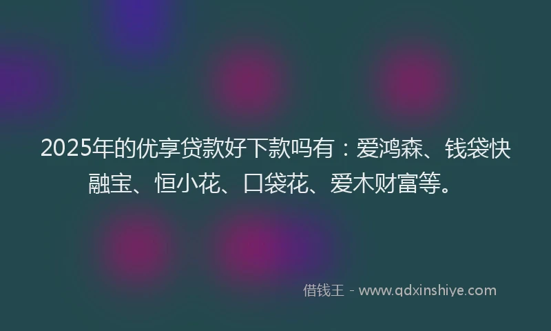 2025年的优享贷款好下款吗有：爱鸿森、钱袋快融宝、恒小花、口袋花、爱木财富等。