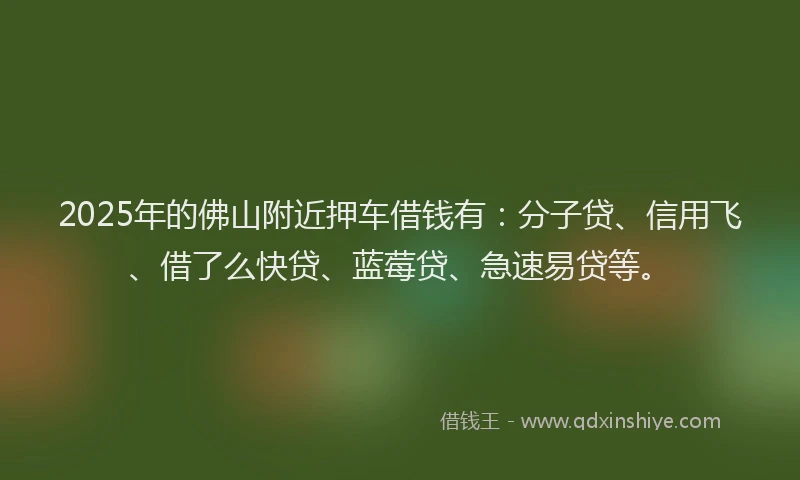 2025年的佛山附近押车借钱有：分子贷、信用飞、借了么快贷、蓝莓贷、急速易贷等。