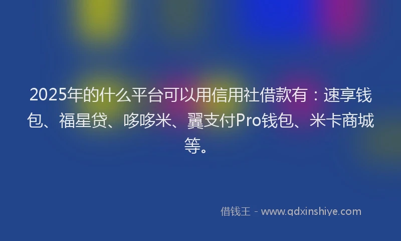 2025年的什么平台可以用信用社借款有：速享钱包、福星贷、哆哆米、翼支付Pro钱包、米卡商城等。
