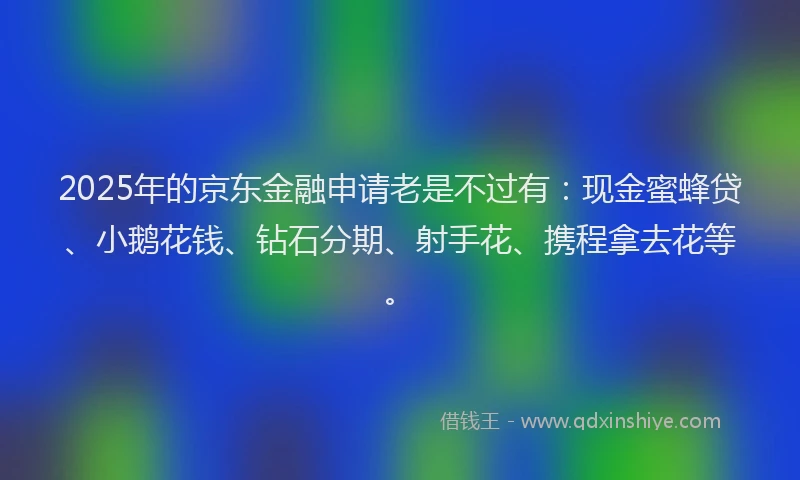 2025年的京东金融申请老是不过有：现金蜜蜂贷、小鹅花钱、钻石分期、射手花、携程拿去花等。