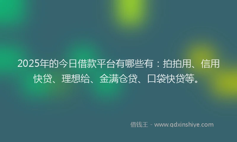 2025年的今日借款平台有哪些有：拍拍用、信用快贷、理想给、金满仓贷、口袋快贷等。