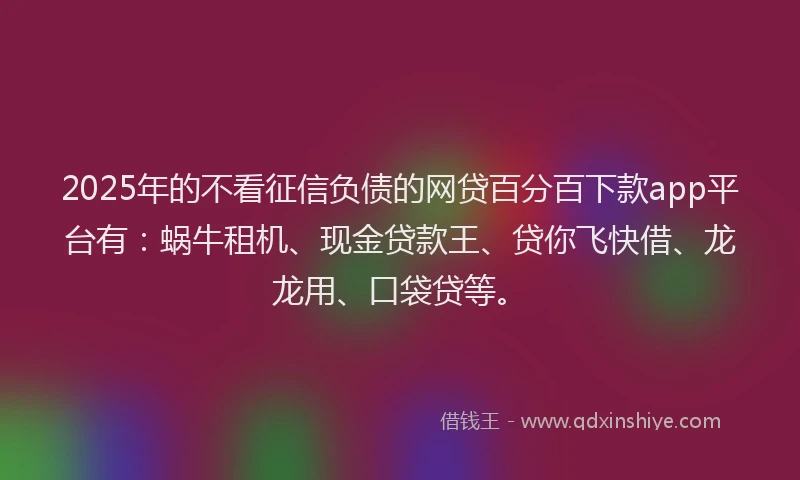 2025年的不看征信负债的网贷百分百下款app平台有：蜗牛租机、现金贷款王、贷你飞快借、龙龙用、口袋贷等。