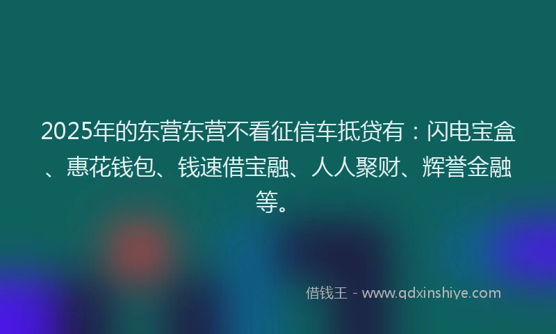 2025年的东营东营不看征信车抵贷有：闪电宝盒、惠花钱包、钱速借宝融、人人聚财、辉誉金融等。