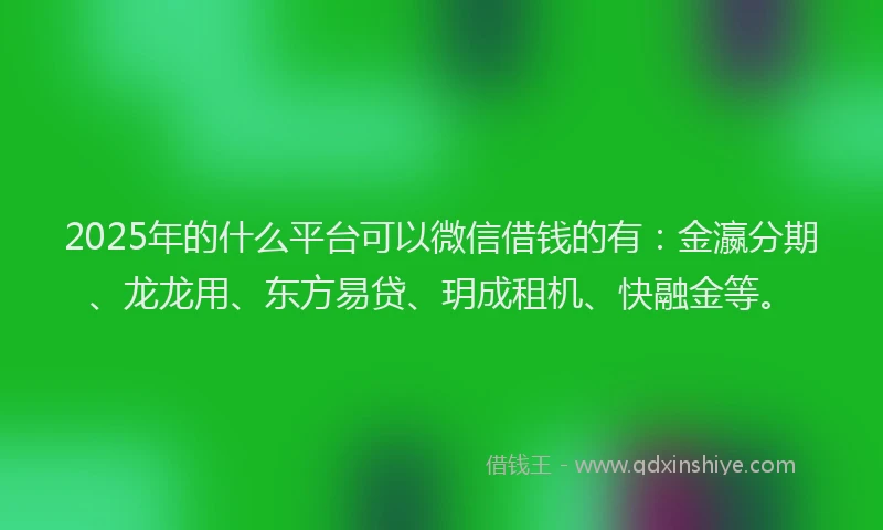 2025年的什么平台可以微信借钱的有：金瀛分期、龙龙用、东方易贷、玥成租机、快融金等。