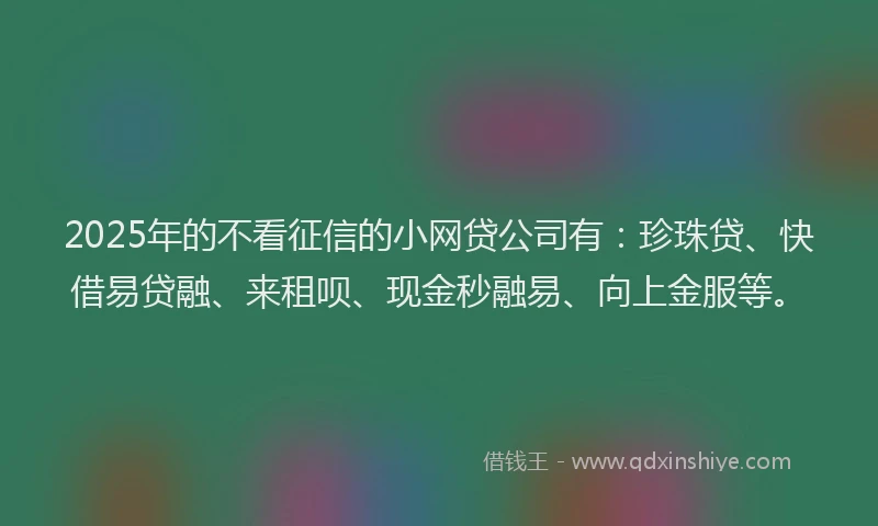 2025年的不看征信的小网贷公司有：珍珠贷、快借易贷融、来租呗、现金秒融易、向上金服等。