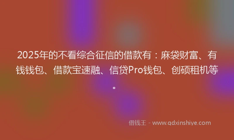 2025年的不看综合征信的借款有：麻袋财富、有钱钱包、借款宝速融、信贷Pro钱包、创硕租机等。