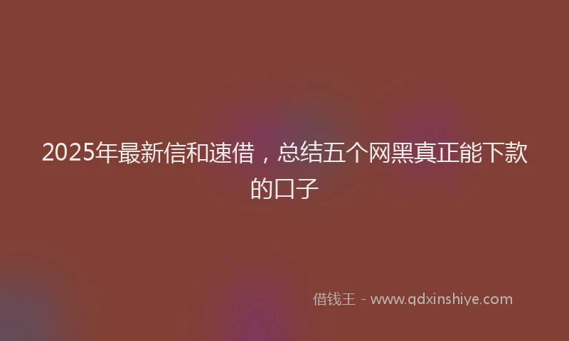 2025年最新信和速借，总结五个网黑真正能下款的口子