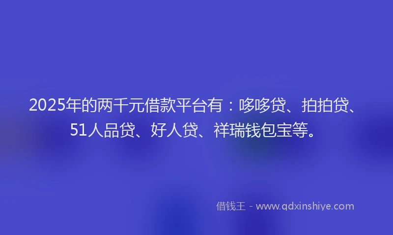 2025年的两千元借款平台有：哆哆贷、拍拍贷、51人品贷、好人贷、祥瑞钱包宝等。