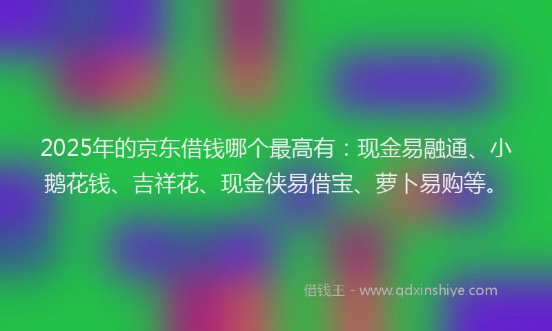 2025年的京东借钱哪个最高有：现金易融通、小鹅花钱、吉祥花、现金侠易借宝、萝卜易购等。