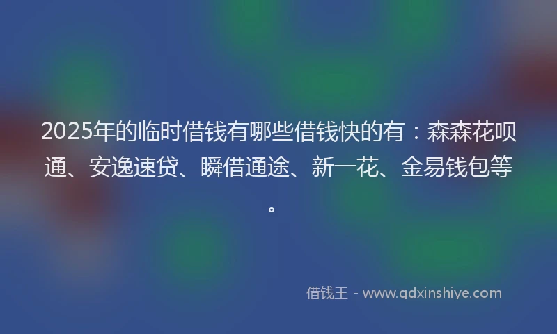 2025年的临时借钱有哪些借钱快的有：森森花呗通、安逸速贷、瞬借通途、新一花、金易钱包等。