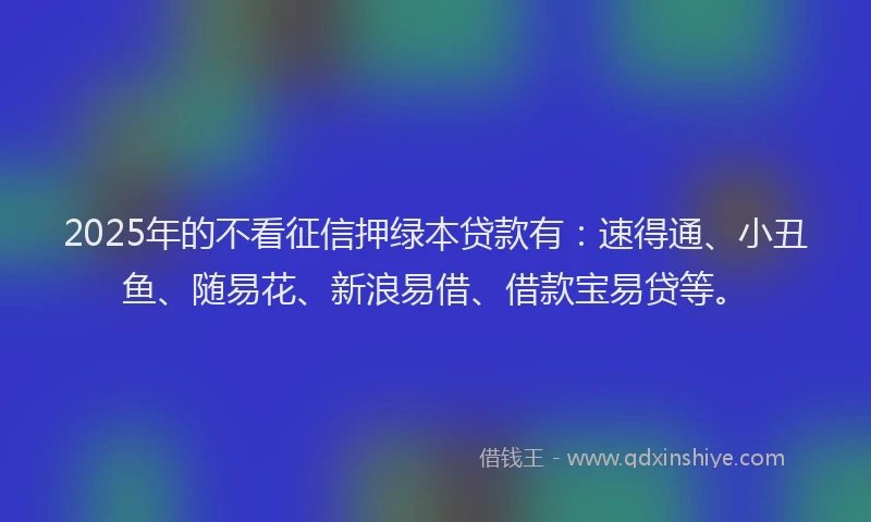 2025年的不看征信押绿本贷款有：速得通、小丑鱼、随易花、新浪易借、借款宝易贷等。