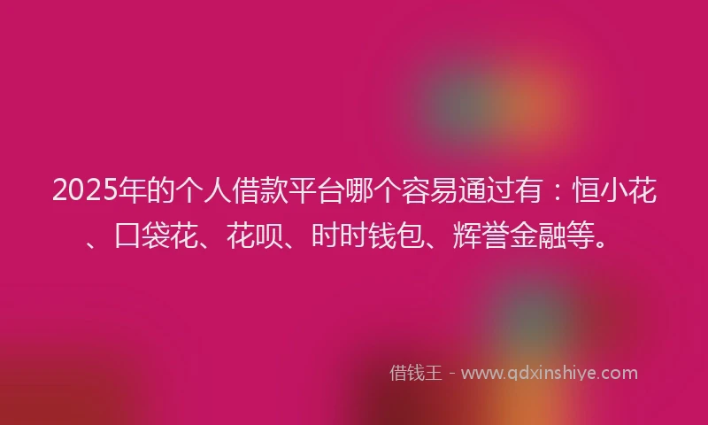 2025年的个人借款平台哪个容易通过有：恒小花、口袋花、花呗、时时钱包、辉誉金融等。