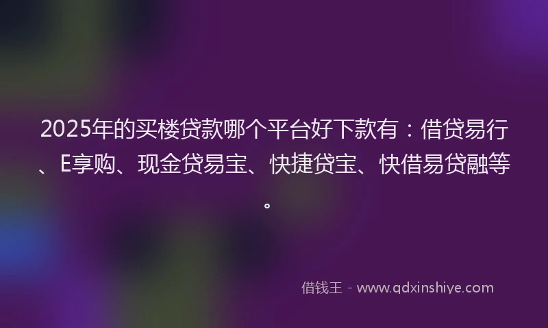 2025年的买楼贷款哪个平台好下款有：借贷易行、E享购、现金贷易宝、快捷贷宝、快借易贷融等。