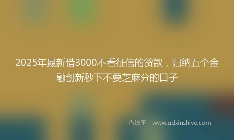2025年最新借3000不看征信的贷款，归纳五个金融创新秒下不要芝麻分的口子