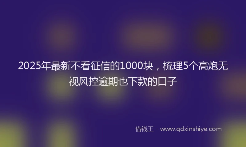 2025年最新不看征信的1000块，梳理5个高炮无视风控逾期也下款的口子