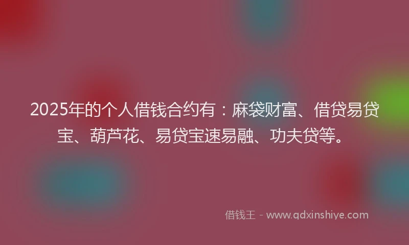 2025年的个人借钱合约有：麻袋财富、借贷易贷宝、葫芦花、易贷宝速易融、功夫贷等。