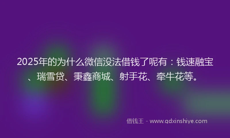 2025年的为什么微信没法借钱了呢有：钱速融宝、瑞雪贷、秉鑫商城、射手花、牵牛花等。