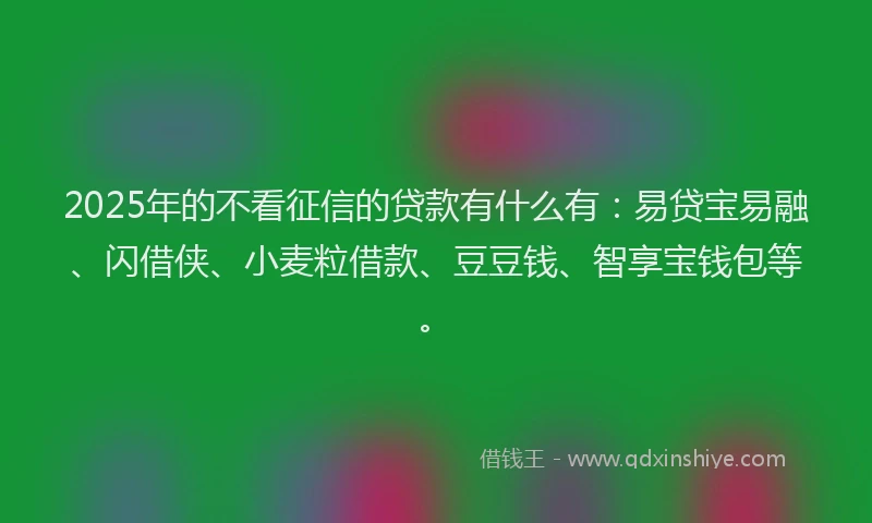 2025年的不看征信的贷款有什么有：易贷宝易融、闪借侠、小麦粒借款、豆豆钱、智享宝钱包等。