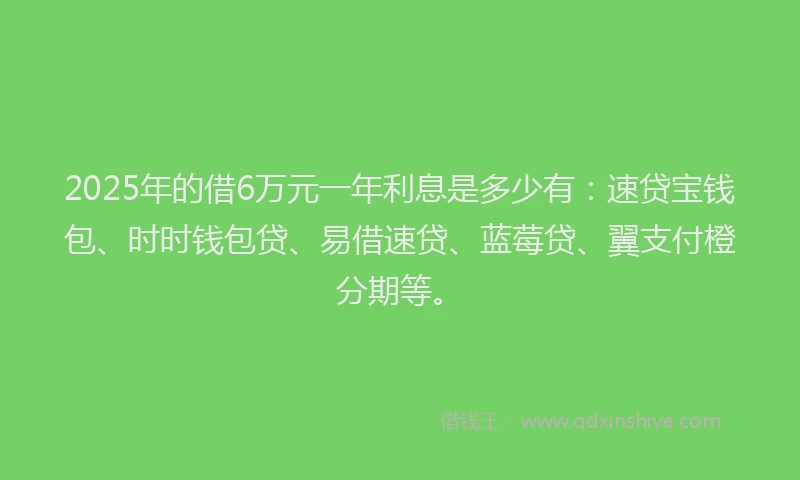 2025年的借6万元一年利息是多少有：速贷宝钱包、时时钱包贷、易借速贷、蓝莓贷、翼支付橙分期等。