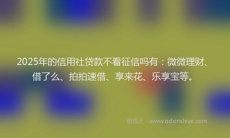 2025年的信用社贷款不看征信吗有：微微理财、借了么、拍拍速借、享来花、乐享宝等。
