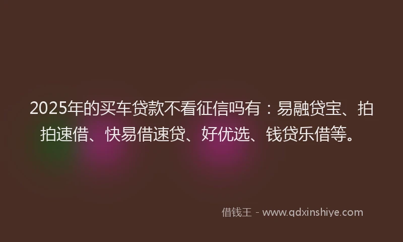 2025年的买车贷款不看征信吗有：易融贷宝、拍拍速借、快易借速贷、好优选、钱贷乐借等。