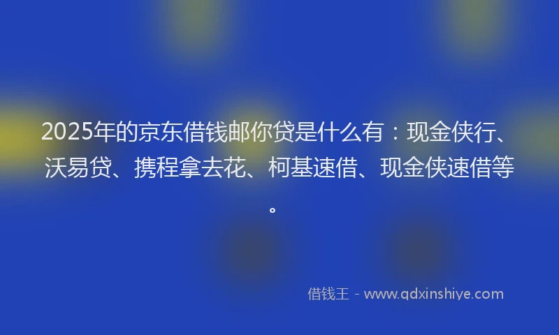 2025年的京东借钱邮你贷是什么有：现金侠行、沃易贷、携程拿去花、柯基速借、现金侠速借等。