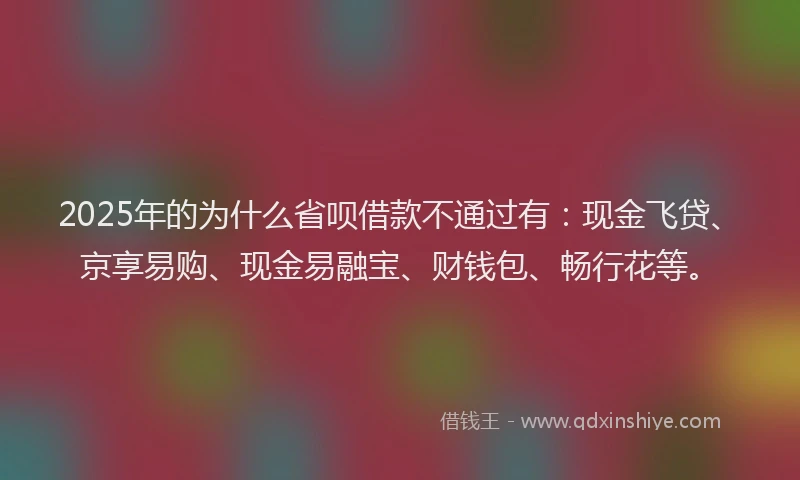 2025年的为什么省呗借款不通过有：现金飞贷、京享易购、现金易融宝、财钱包、畅行花等。