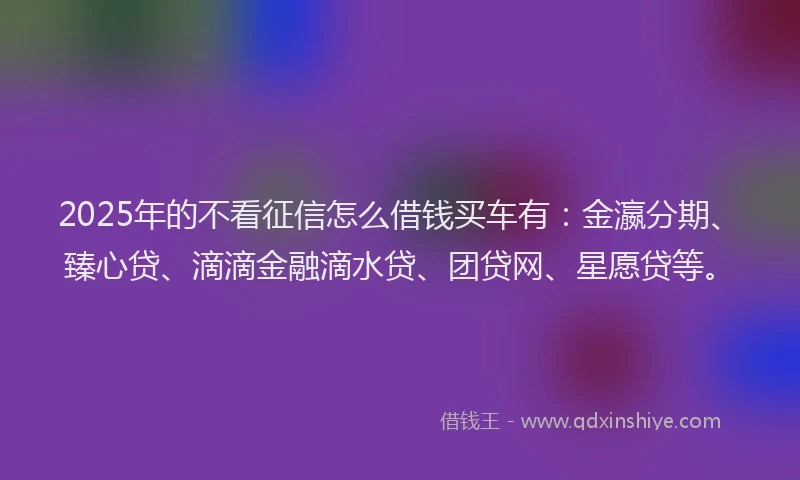 2025年的不看征信怎么借钱买车有：金瀛分期、臻心贷、滴滴金融滴水贷、团贷网、星愿贷等。