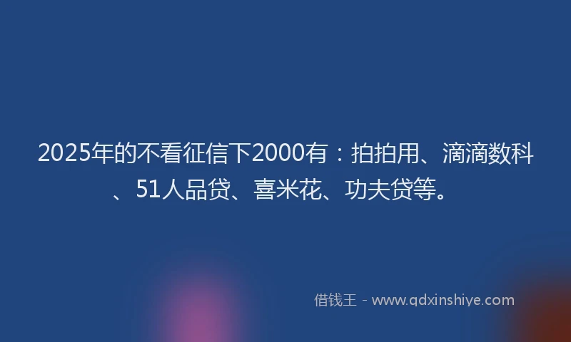 2025年的不看征信下2000有：拍拍用、滴滴数科、51人品贷、喜米花、功夫贷等。
