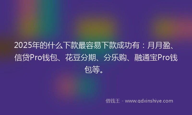 2025年的什么下款最容易下款成功有：月月盈、信贷Pro钱包、花豆分期、分乐购、融通宝Pro钱包等。