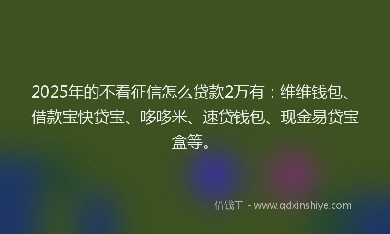 2025年的不看征信怎么贷款2万有：维维钱包、借款宝快贷宝、哆哆米、速贷钱包、现金易贷宝盒等。