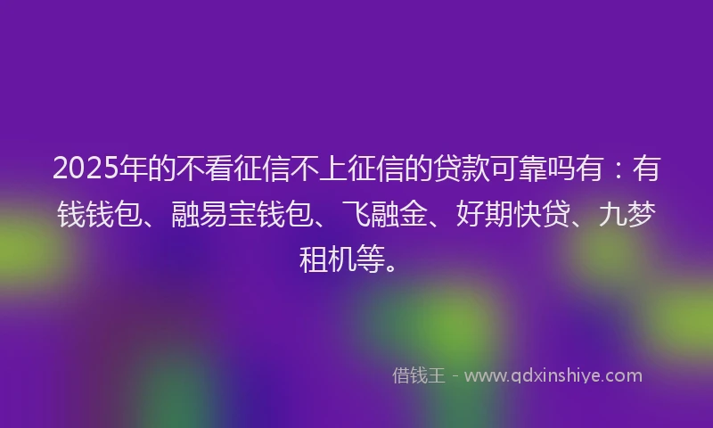 2025年的不看征信不上征信的贷款可靠吗有：有钱钱包、融易宝钱包、飞融金、好期快贷、九梦租机等。