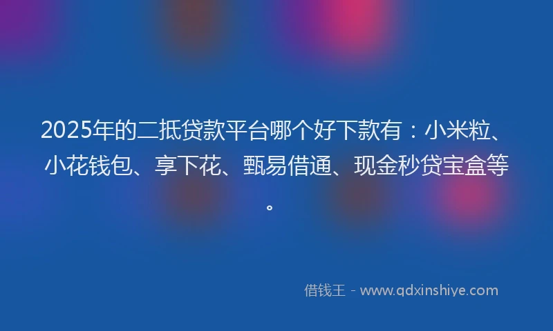 2025年的二抵贷款平台哪个好下款有：小米粒、小花钱包、享下花、甄易借通、现金秒贷宝盒等。