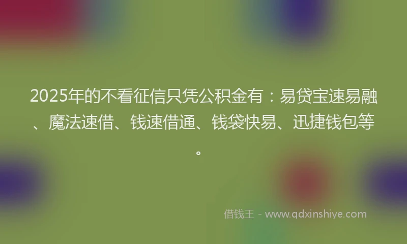 2025年的不看征信只凭公积金有：易贷宝速易融、魔法速借、钱速借通、钱袋快易、迅捷钱包等。