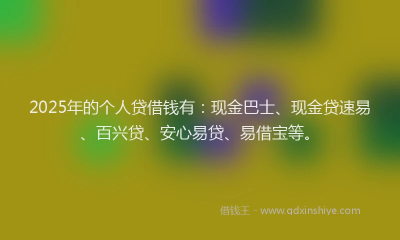 2025年的个人贷借钱有：现金巴士、现金贷速易、百兴贷、安心易贷、易借宝等。