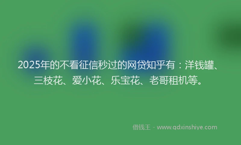 2025年的不看征信秒过的网贷知乎有：洋钱罐、三枝花、爱小花、乐宝花、老哥租机等。