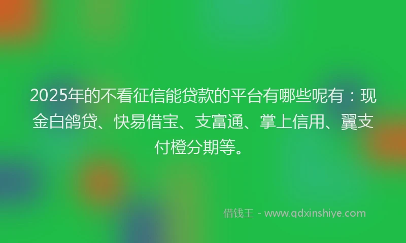 2025年的不看征信能贷款的平台有哪些呢有：现金白鸽贷、快易借宝、支富通、掌上信用、翼支付橙分期等。