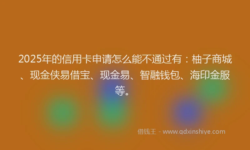 2025年的信用卡申请怎么能不通过有：柚子商城、现金侠易借宝、现金易、智融钱包、海印金服等。